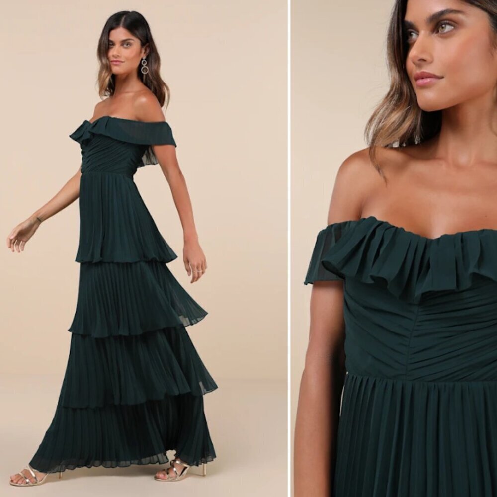 LULUS Sexy Prom Wedding Bridesmaid Tiered Ruffles Flowy Elegant Maxi Dress